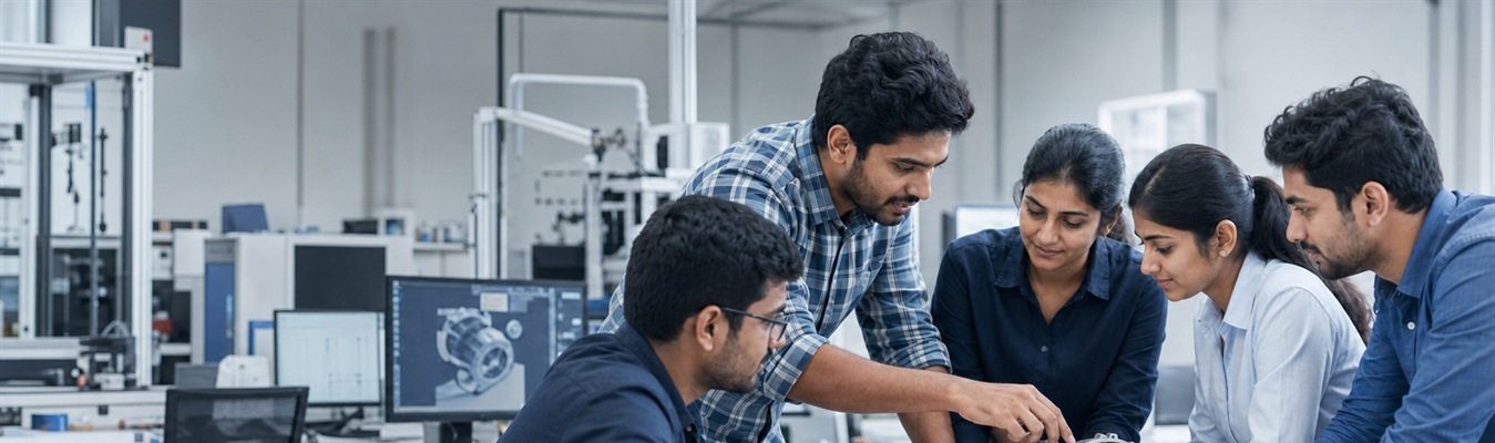 Engineers collaborating on a product design